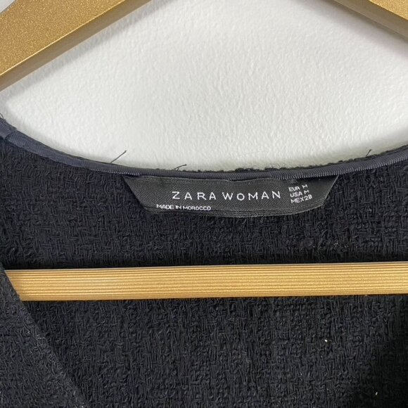 Zara Woman Black Distressed Fringe Bell Sleeve Sweater - Picture 7 of 12